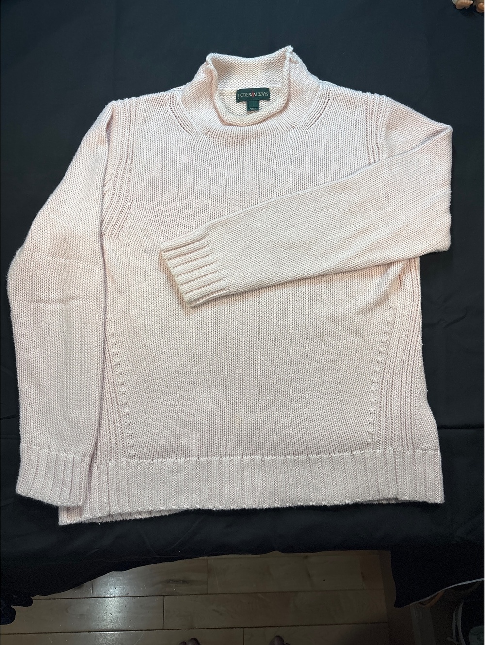 Vintage J Crew Always Pink Mock Neck Cotton Knit Sweater size L Classic 90’s